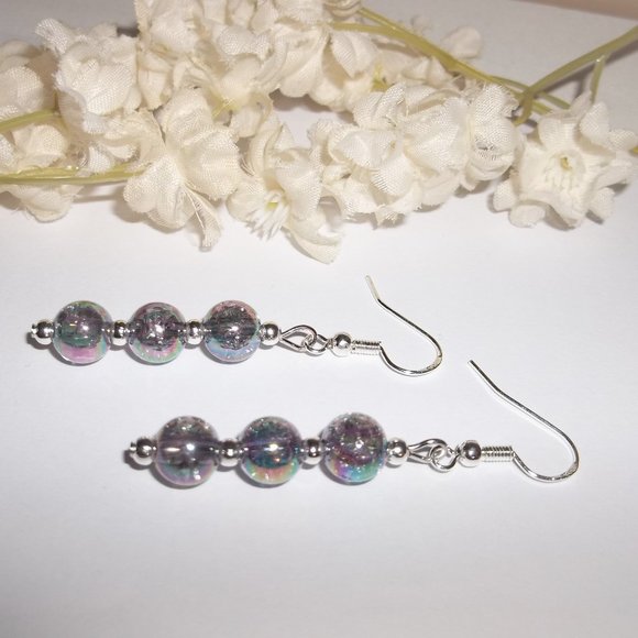 Silver & Purple AB Beaded Earrings Set NWT 6390 - Picture 4 of 8